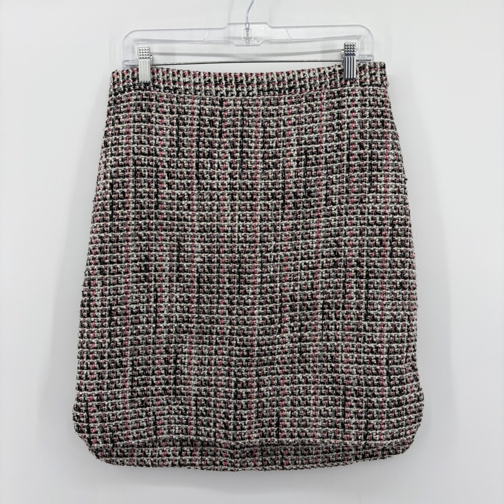 Ann Taylor Petite Tweed Pleated Skirt Black Pink White Textured Knee Length 6P